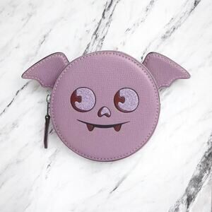 Coach Coin Case With Halloween Bat Jasmine Purple Leather CW465